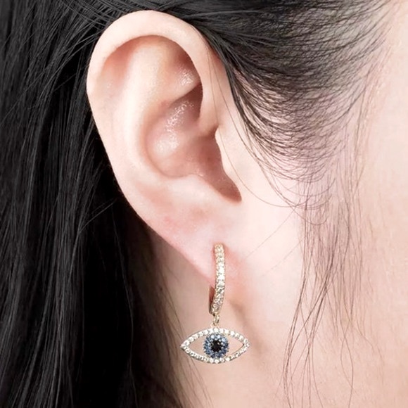 2PACK Turkish Evil Eye Earrings Silver Zircon Charm Crystal Blue Eyes Woman Girl - Picture 4 of 4